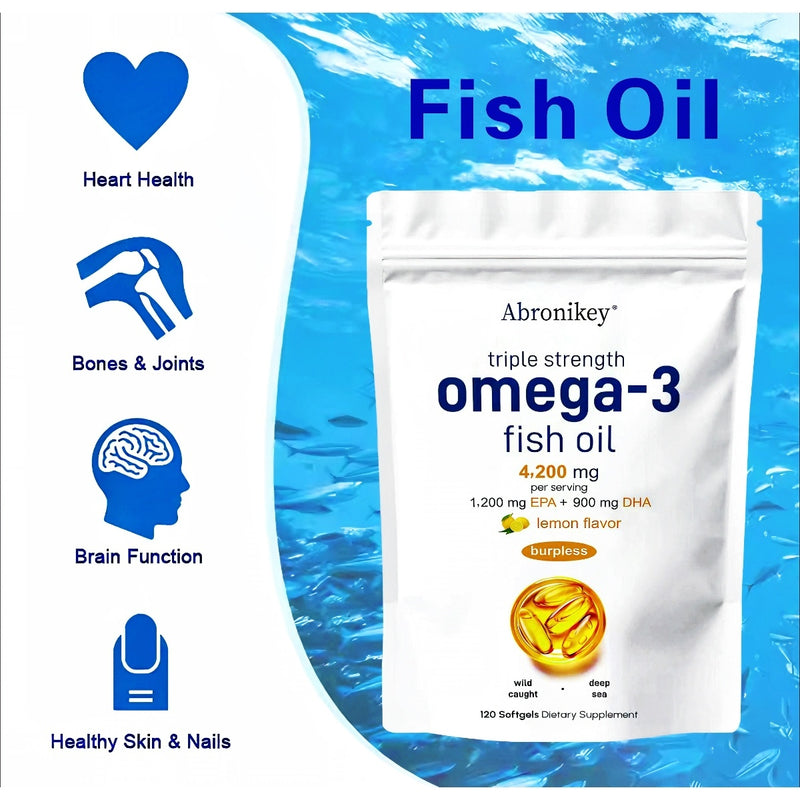 Abronikey Triple Strength  3 Fish Oil Supplements 4200mg Per Serving - Ebz Beauty and Phyzique