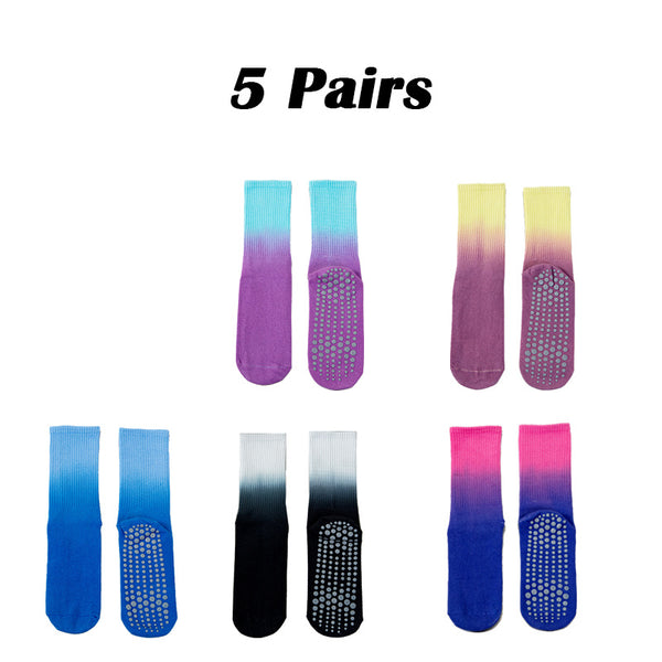 5 Pairs Pilate Grip Socks For Women Girls Anti-Skid Yoga Socks With Grips Hospital Socks Gradients Crew Socks Hospital Socks - Ebz Beauty and Phyzique