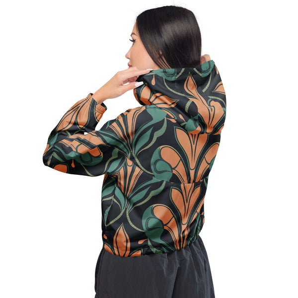 Womens Cropped Windbreaker Jacket, Retro Vintage Print - Ebz Beauty and Phyzique