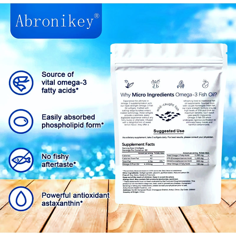 Abronikey Triple Strength  3 Fish Oil Supplements 4200mg Per Serving - Ebz Beauty and Phyzique