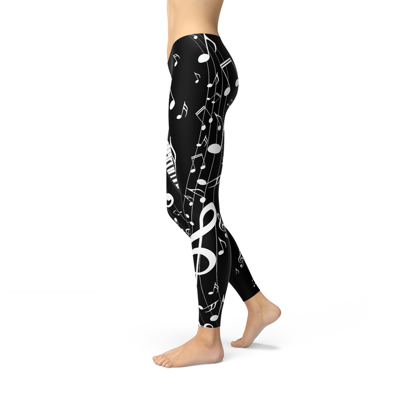 Womens Piano Notes Black Leggings - Ebz Beauty and Phyzique