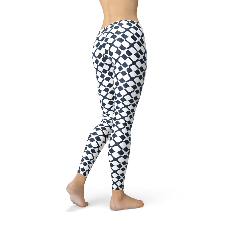 Womens Geometric Blue Tile Leggings - Ebz Beauty and Phyzique