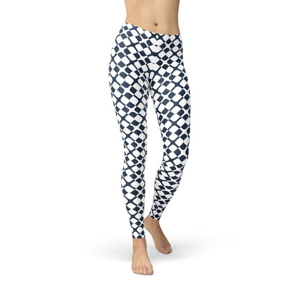 Womens Geometric Blue Tile Leggings - Ebz Beauty and Phyzique