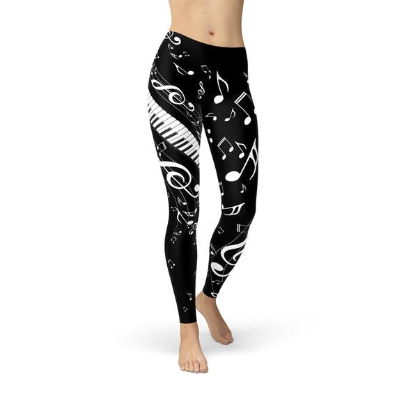 Womens Piano Notes Black Leggings - Ebz Beauty and Phyzique