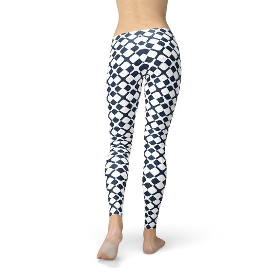 Womens Geometric Blue Tile Leggings - Ebz Beauty and Phyzique