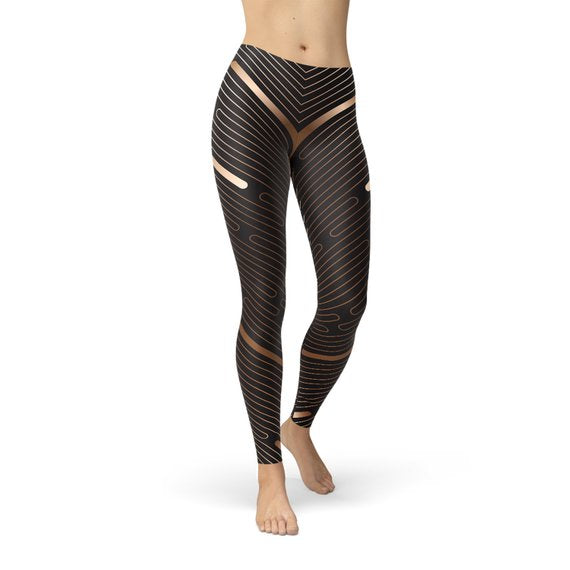 Womens Striped Lines Sports Brown Leggings - Ebz Beauty and Phyzique